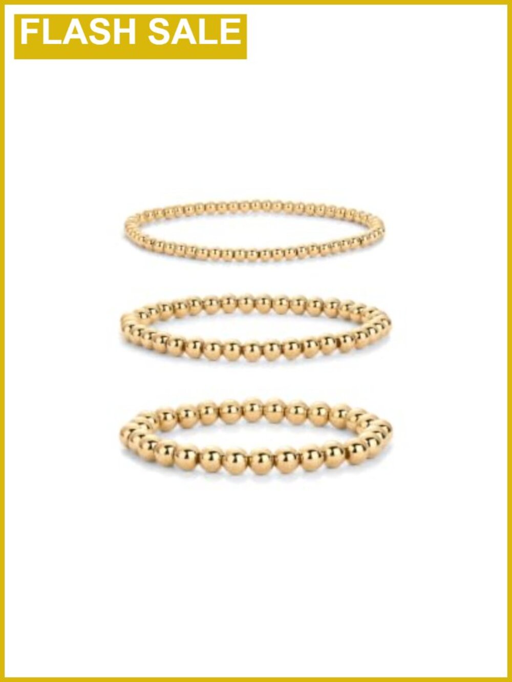 Waterproof 14K Yellow Gold-Plated Beaded Stretch Bracelet Set of 3